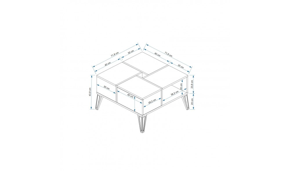 Masuta de cafea, Nirvana, Pinul AtlanticNegru, 72 x 44 x 72 cm