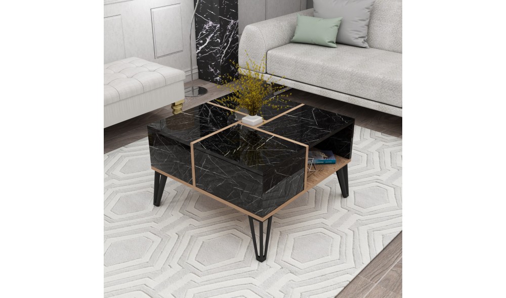 Masuta de cafea, Nirvana, NegruNucAlb, 72 x 44 x 72 cm