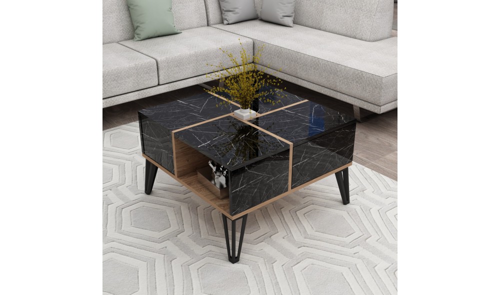 Masuta de cafea, Nirvana, NegruNucAlb, 72 x 44 x 72 cm