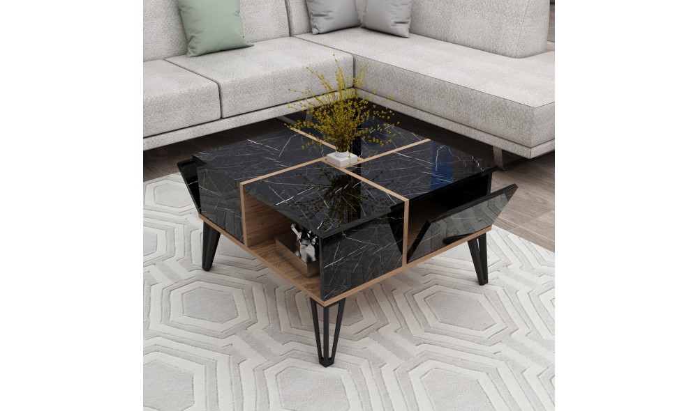 Masuta de cafea, Nirvana, NegruNucAlb, 72 x 44 x 72 cm