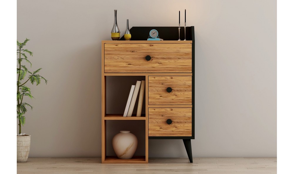 Comoda, Star, Pinul AtlanticNegru, 64 x 95 x 40 cm