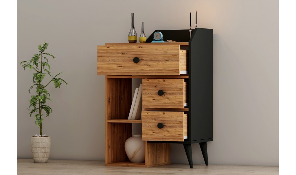 Comoda, Star, Pinul AtlanticNegru, 64 x 95 x 40 cm