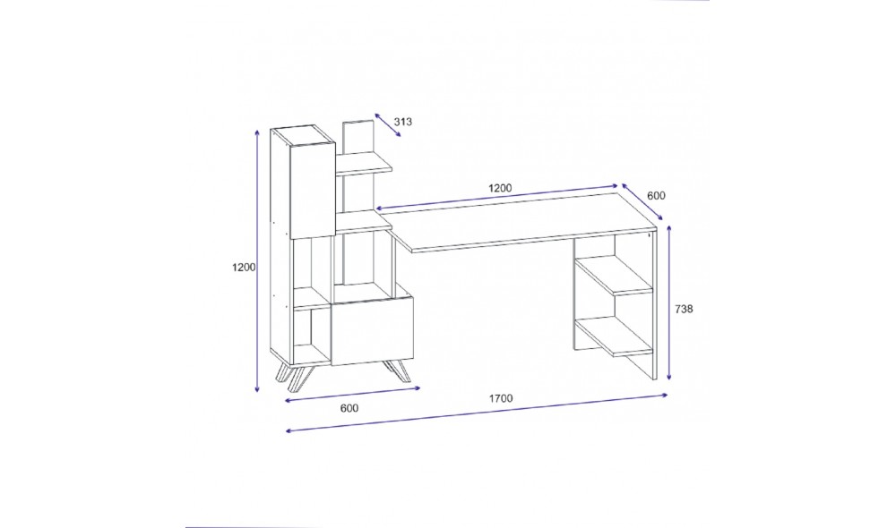 Birou de studiu, Alis, Alb, 120 x 73 x 60 cm