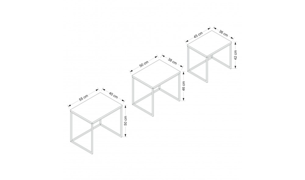 Masuta de cafea, Evia - Nuc, 55 x 50 x 40 cm, 3 buc