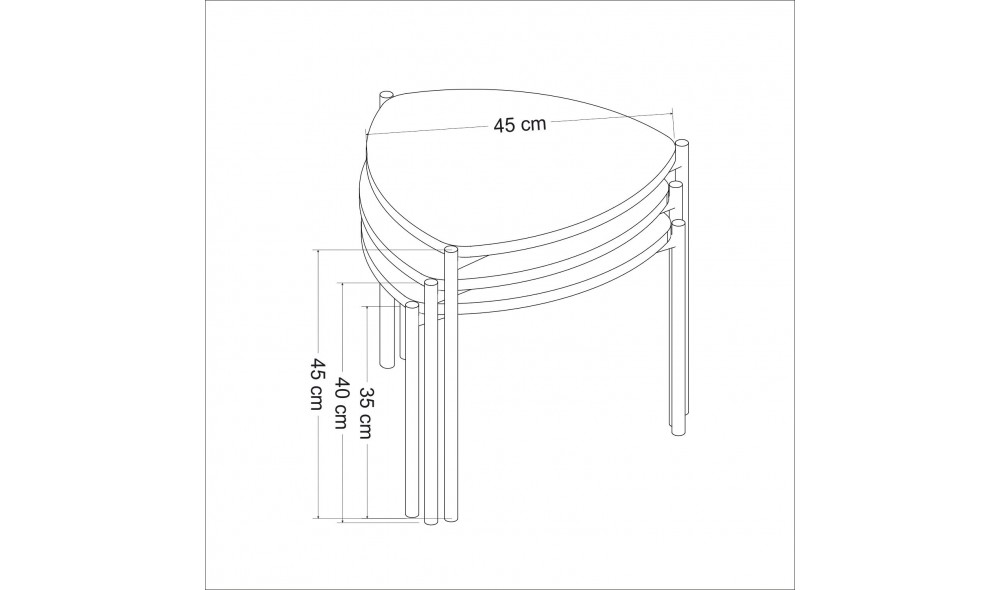 Masuta de cafea, Lenny - Nuc, 45 x 45 x 45 cm, 3 buc