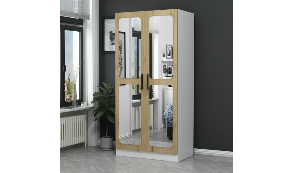 Dulap pentru haine, Kale Mirror Nuc - 190, 90 x 190 x 52 cm