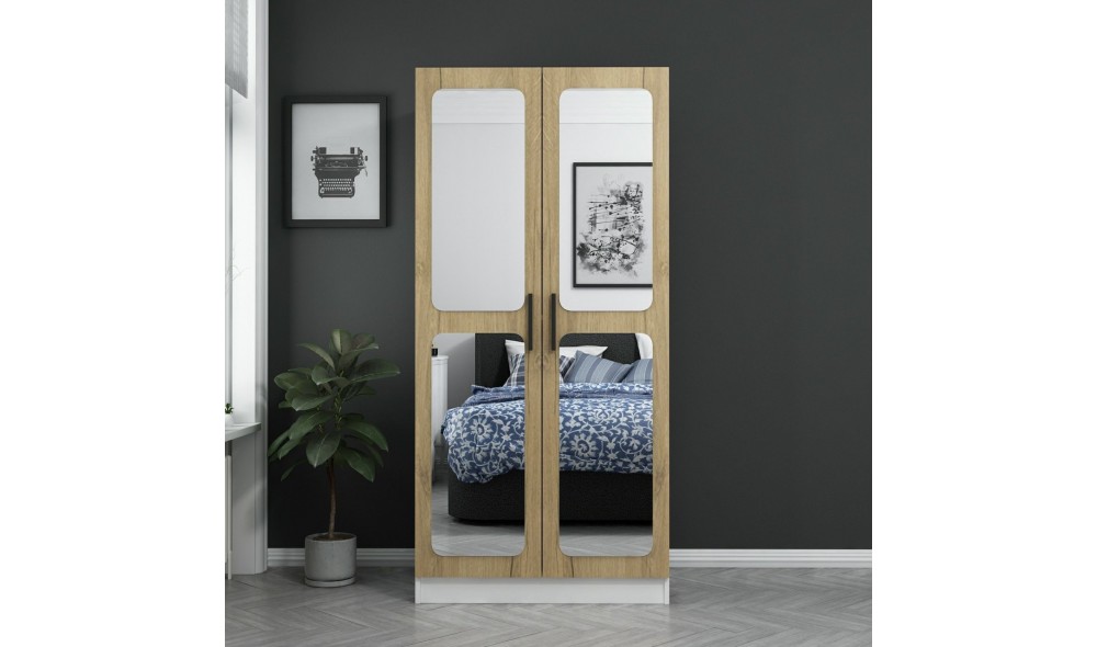 Dulap pentru haine, Kale Mirror Nuc - 190, 90 x 190 x 52 cm