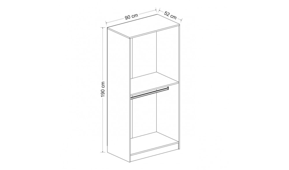 Dulap pentru haine, Kale Membran White - 210, 90 x 210 x 52 cm