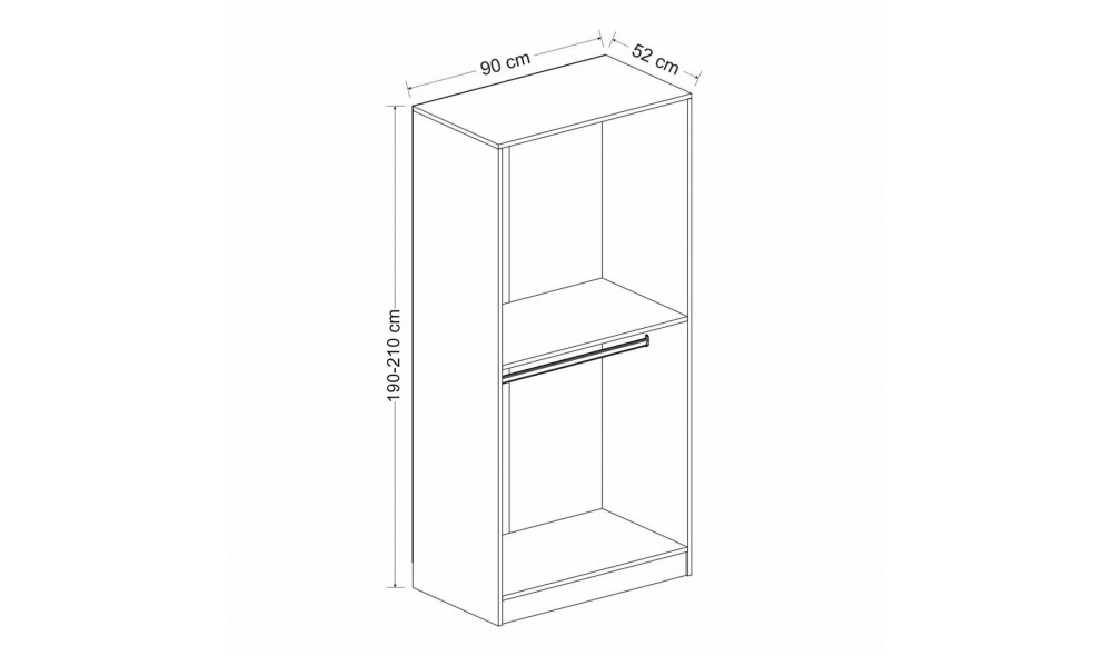 Dulap pentru haine, Kale Antracit White - 210, 90 x 210 x 52 cm