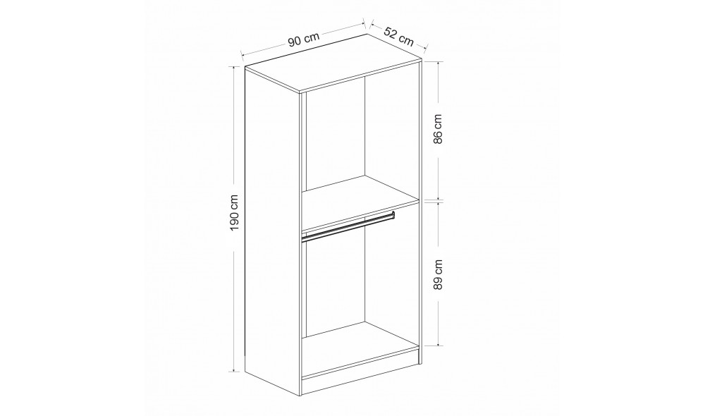 Dulap pentru haine, Kale Glass Antracit - 190, 90 x 190 x 52 cm