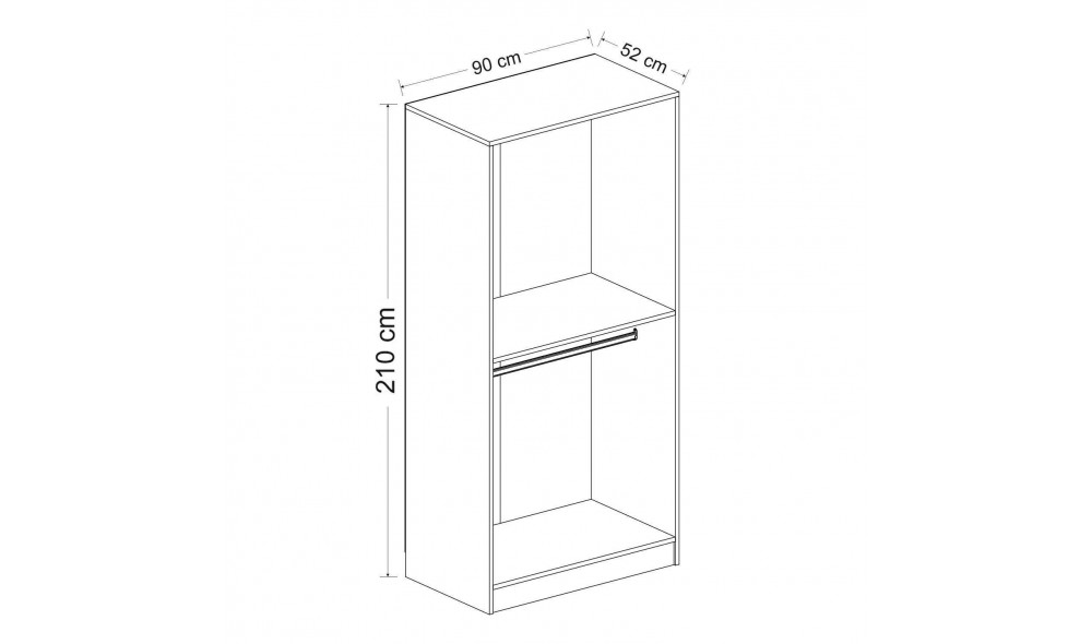 Dulap pentru haine, Kale Glass Gri inchis 1 - 210, 90 x 210 x 52 cm