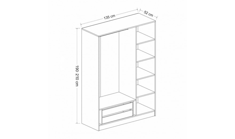 Dulap pentru haine, Nuc de varza - 2243, 135 x 190 x 52 cm