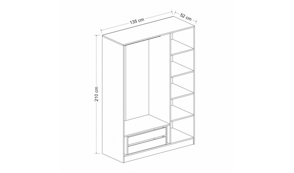 Dulap pentru haine, Stejar Kale - 2289, 135 x 210 x 52 cm