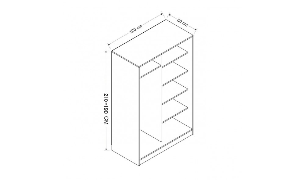 Dulap pentru haine, Kale White Antracit - 2308, 120 x 190 x 60 cm