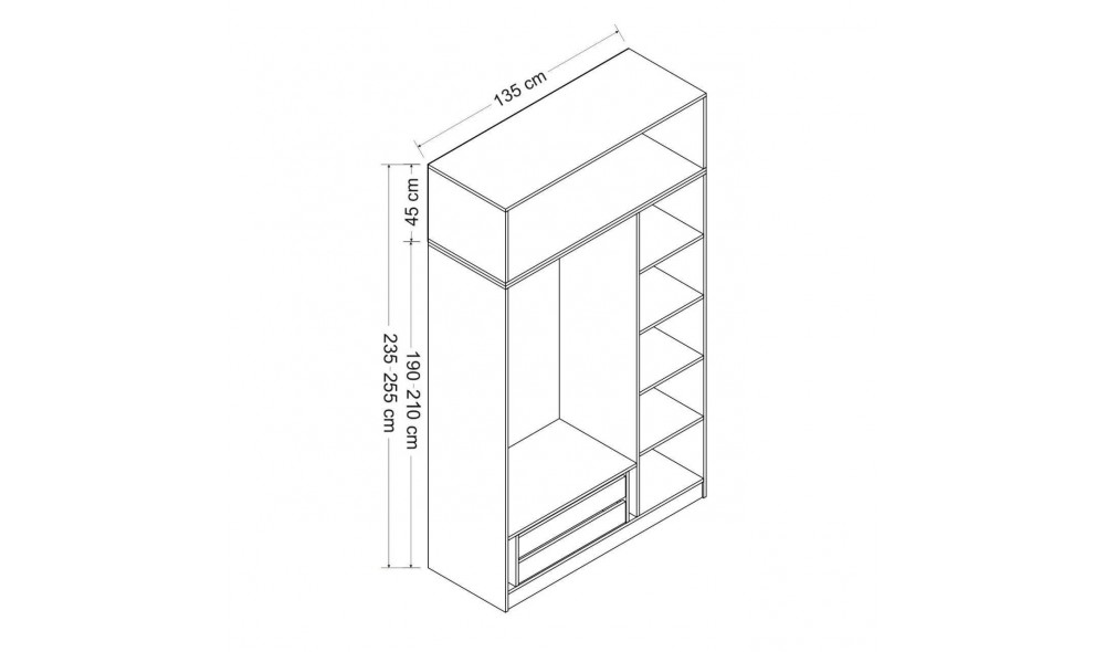 Dulap pentru haine, Kale 255 - Alb, 135 x 255 x 52 cm