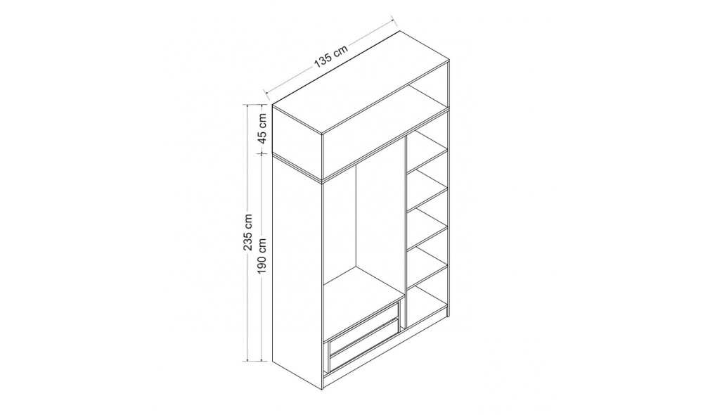 Dulap pentru haine, Minar 255 - Antracit, 135 x 255 x 52 cm