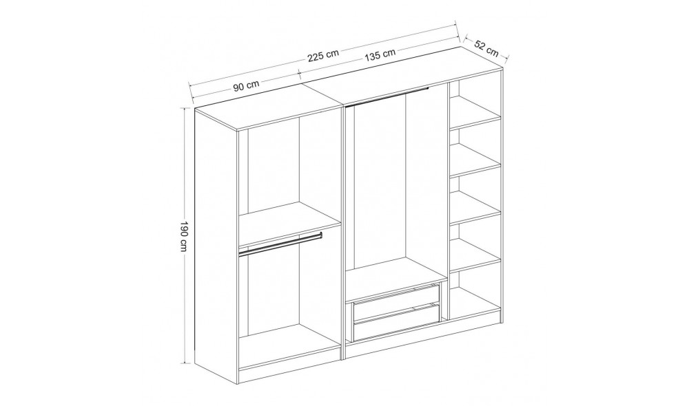 Dulap pentru haine, Kale 190 - Antracit - v2, 225 x 190 x 52 cm