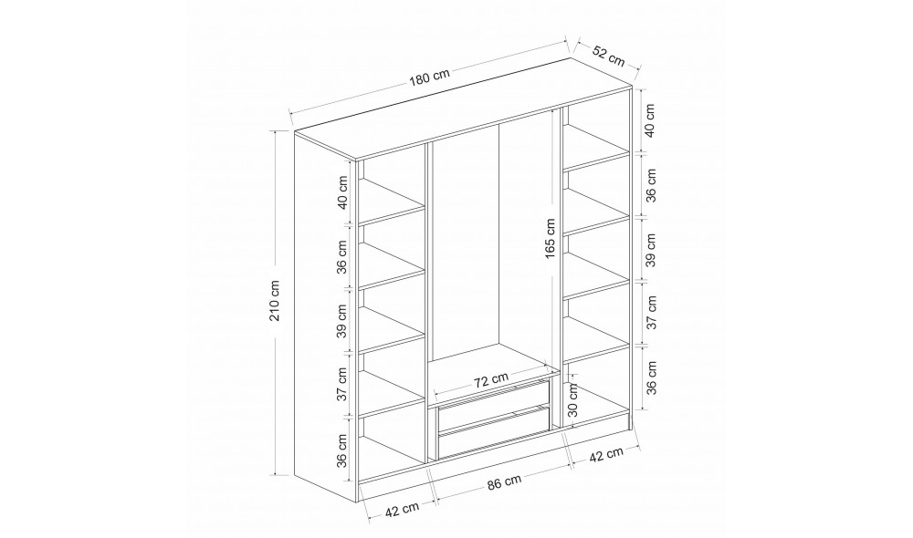 Dulap pentru haine, Kale Plus - 7818, 180 x 210 x 52 cm