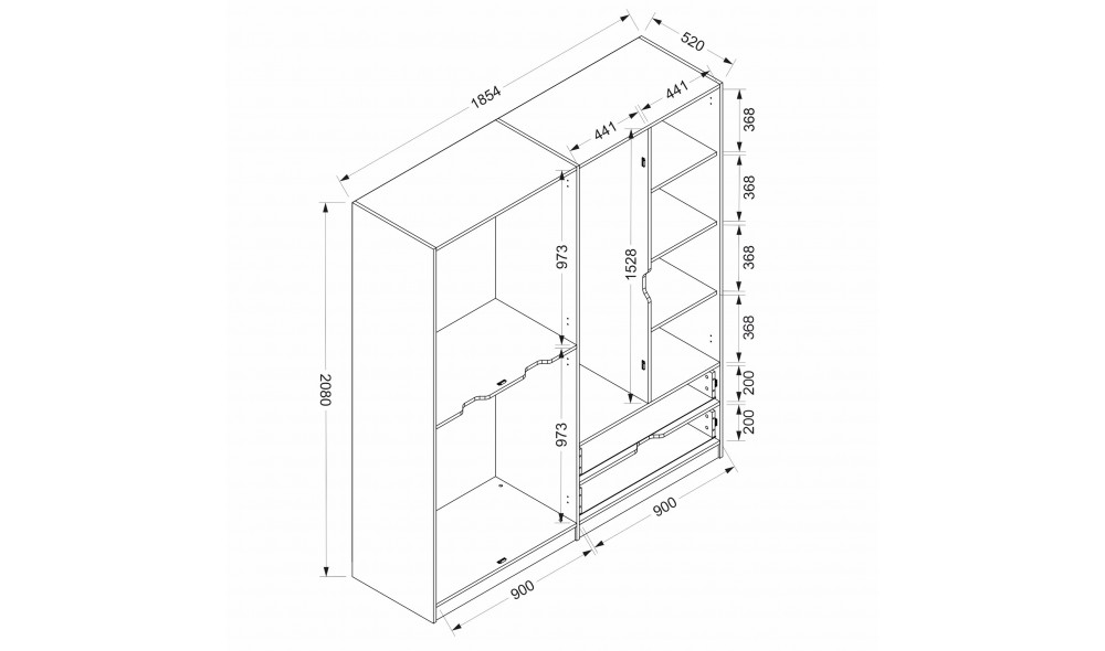 Dulap pentru haine, Elina - 7926, 185 x 208 x 52 cm