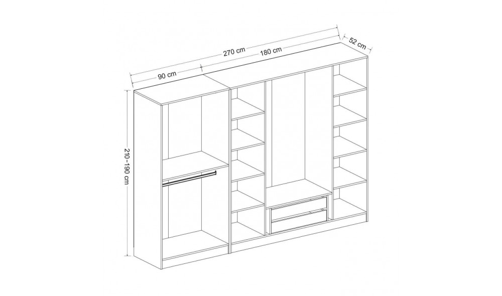 Dulap pentru haine, Kale - 4929, 270 x 190 x 52 cm