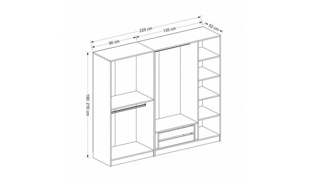 Dulap pentru haine, Kale - 4009, 225 x 190 x 52 cm Dulap pentru haine, Kale - 4009, 225 x 190 x 52 cm