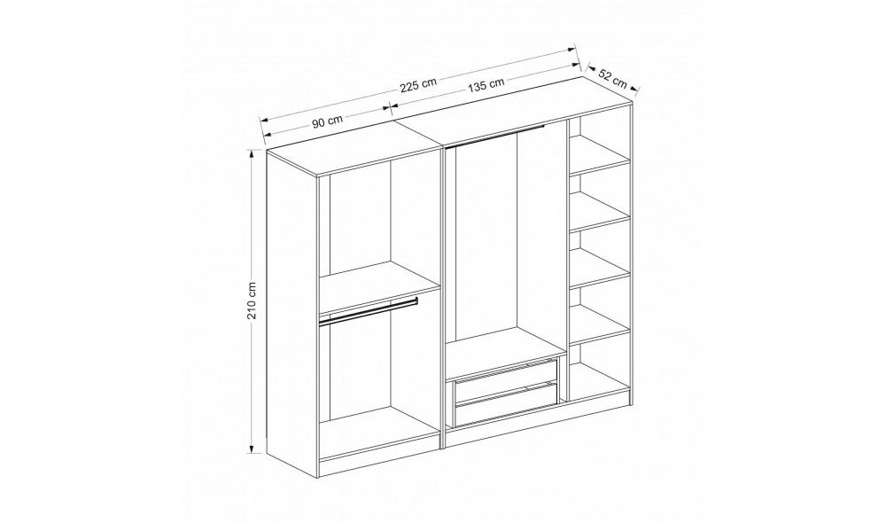 Dulap pentru haine, Kale Plus - 7775, 225 x 210 x 52 cm