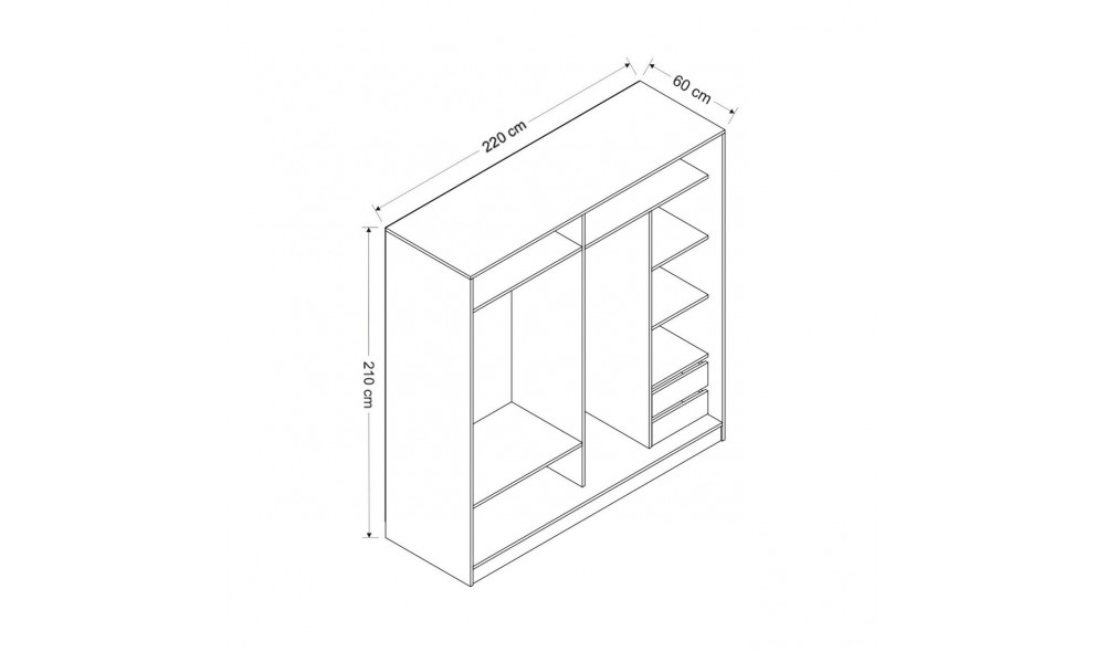 Dulap pentru haine, Kale - 7149, 220 x 210 x 52 cm