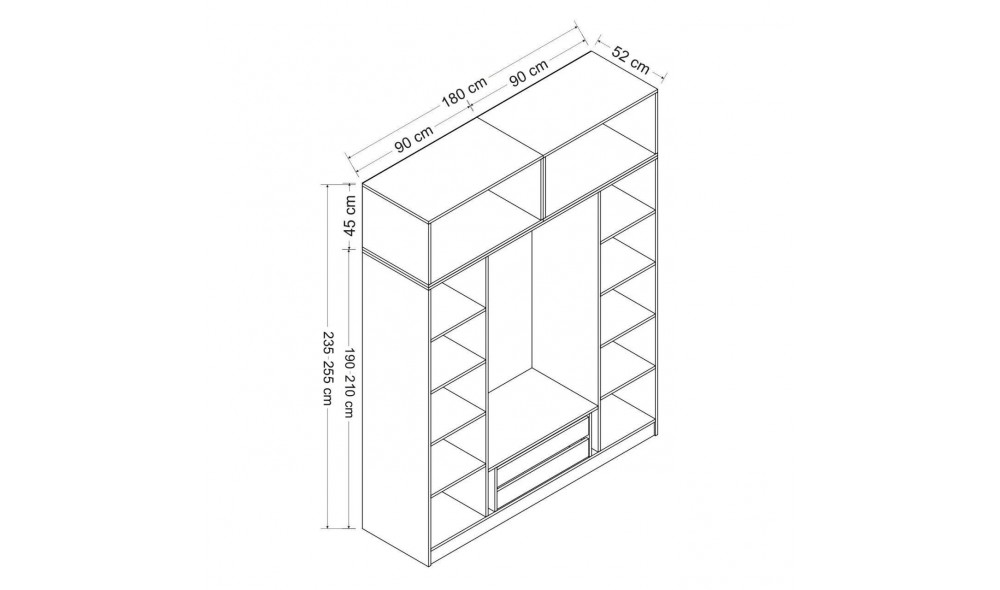 Dulap pentru haine, Kale - 5211, 180 x 235 x 52 cm