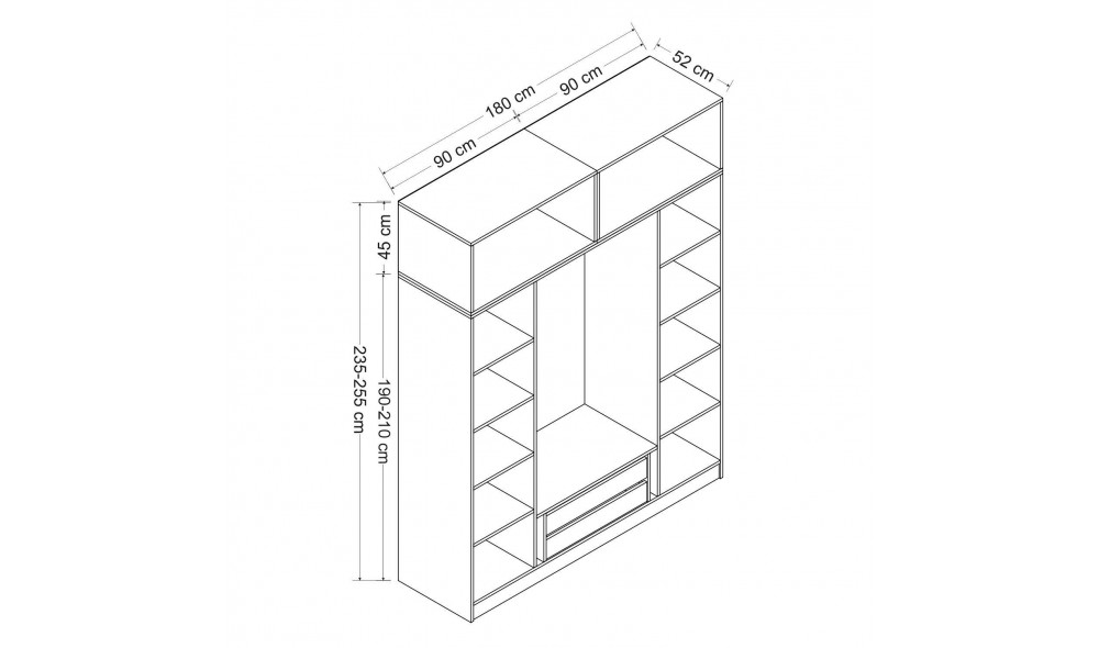 Dulap pentru haine, Kale - 7708, 180 x 255 x 52 cm