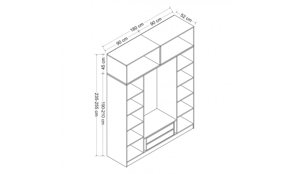 Dulap pentru haine, Kale - 7528, 180 x 235 x 52 cm