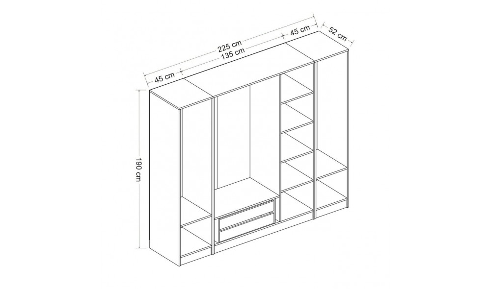 Dulap pentru haine, Kale - 3079, 225 x 190 x 52 cm