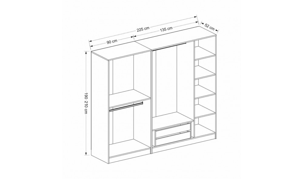 Dulap pentru haine, Kale - 4018, 225 x 190 x 52 cm