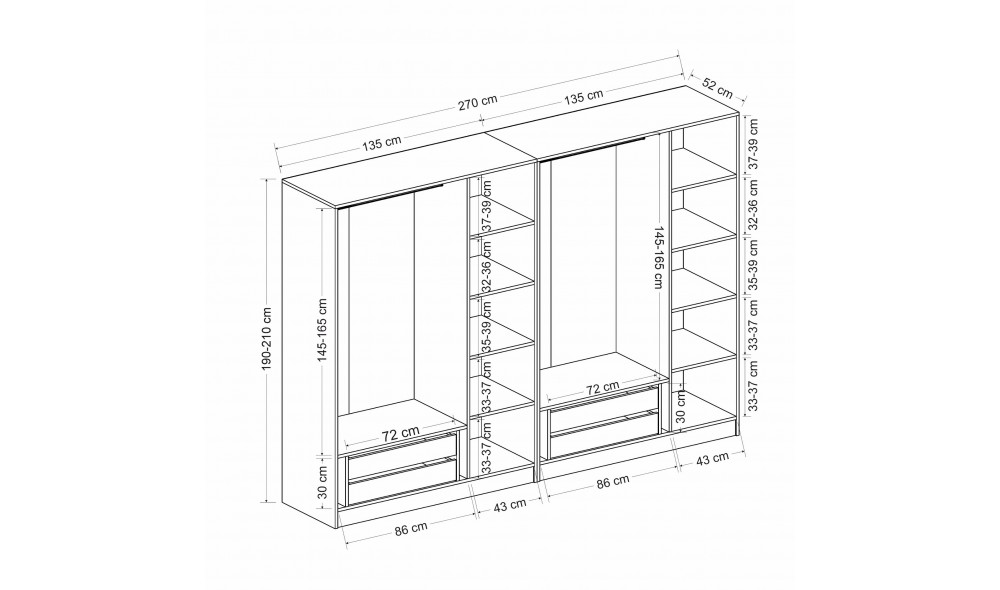 Dulap pentru haine, Kale - 5081, 270 x 210 x 52 cm