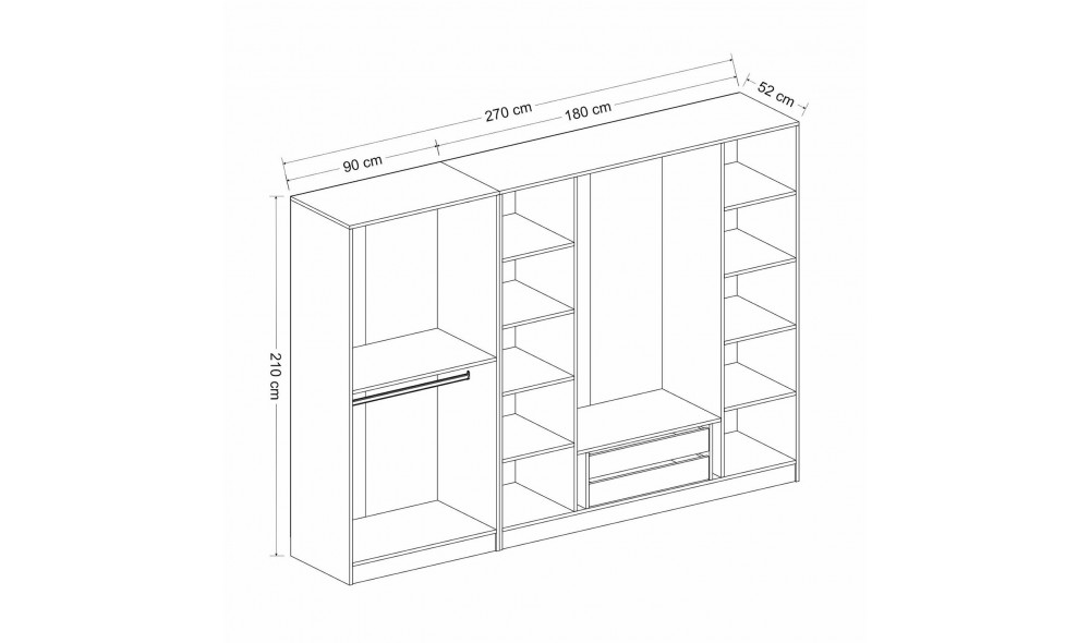 Dulap pentru haine, Kale Plus - 7776, 270 x 210 x 52 cm