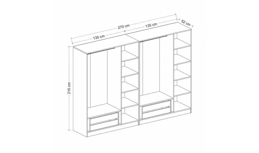 Dulap pentru haine, Kale Plus - 7787, 270 x 210 x 52 cm