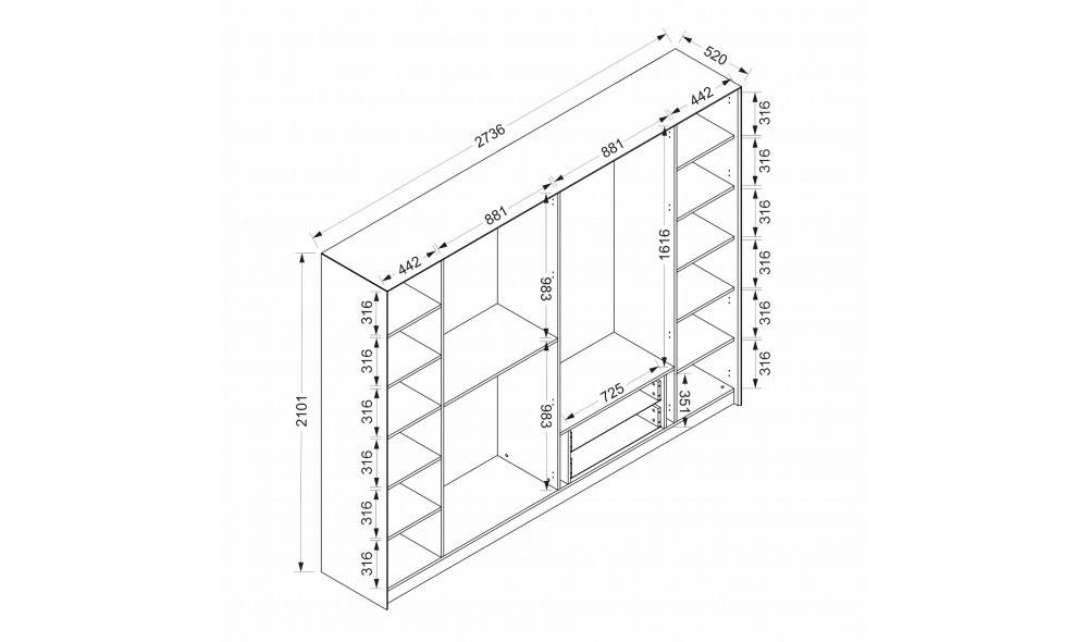 Dulap pentru haine, Lux - 7937, 274 x 210 x 52 cm