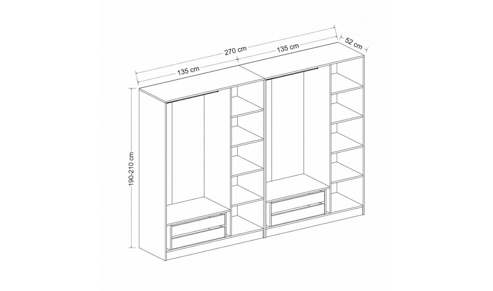 Dulap pentru haine Kale Mebran - 8394 270 x 190 x 52 cm