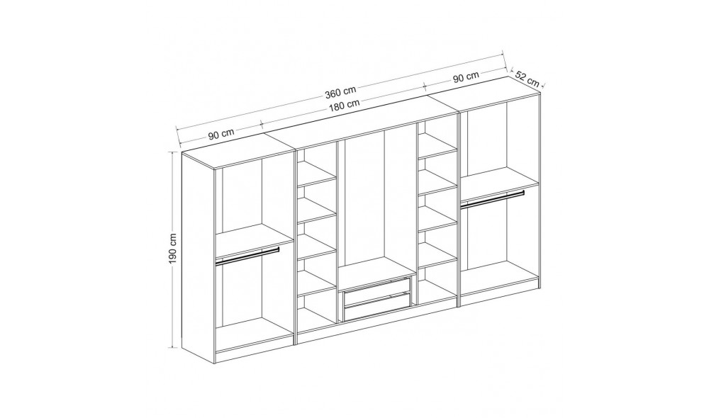 Dulap pentru haine, Kale - 4943, 360 x 190 x 52 cm