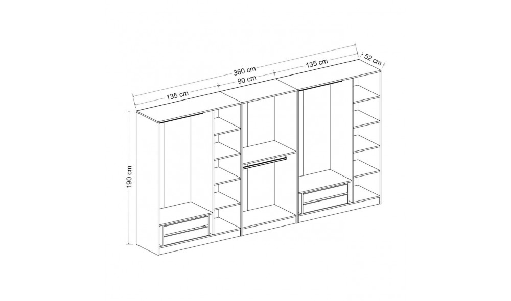 Dulap pentru haine, Kale - 4934, 360 x 190 x 52 cm