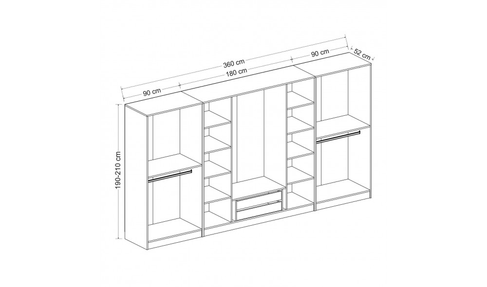 Dulap pentru haine, Kale - 7674, 360 x 210 x 52 cm