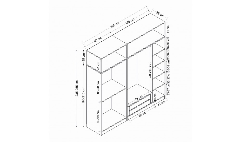 Dulap pentru haine, Kale - 5174, 225 x 235 x 52 cm