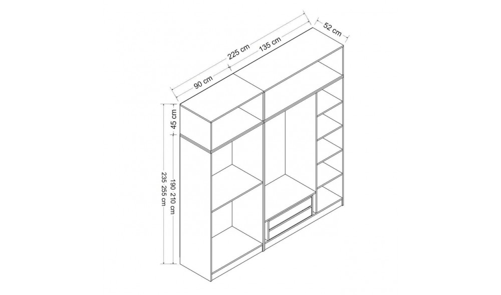 Dulap pentru haine, Kale - 5137, 225 x 235 x 52 cm