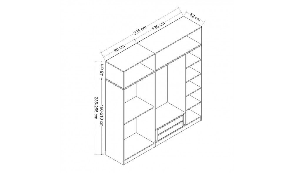 Dulap pentru haine, Kale - 7529, 225 x 235 x 52 cm