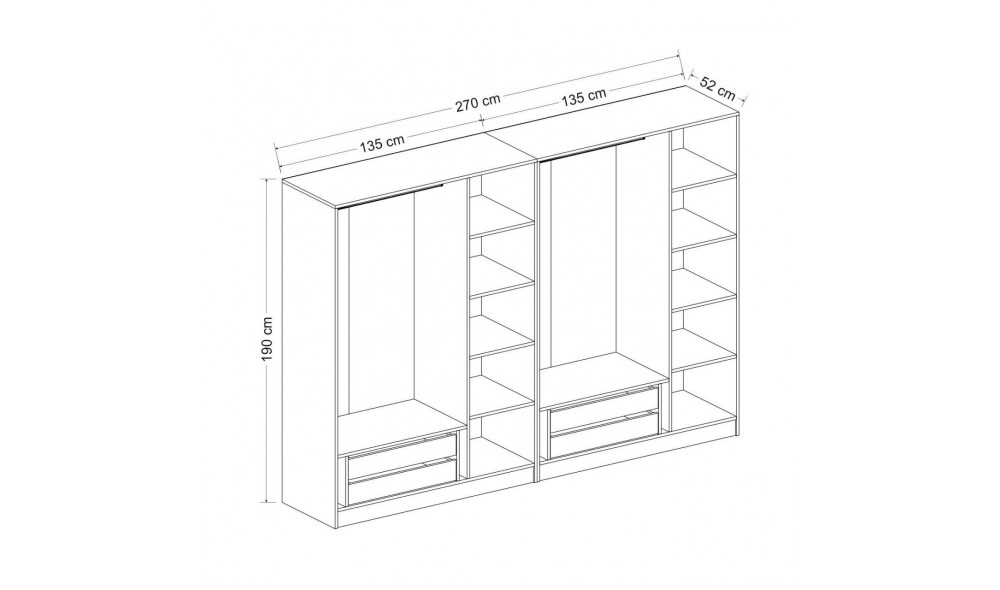 Dulap pentru haine Kale Mebran - 4784 225 x 210 x 52 cm