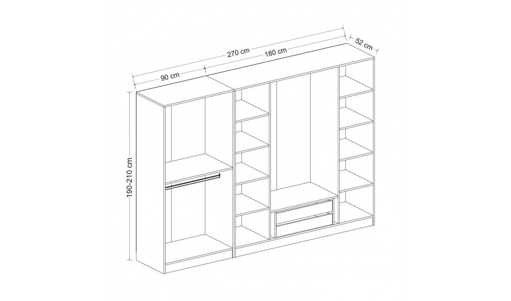 Dulap pentru haine, Kale - 4962, 270 x 190 x 52 cm