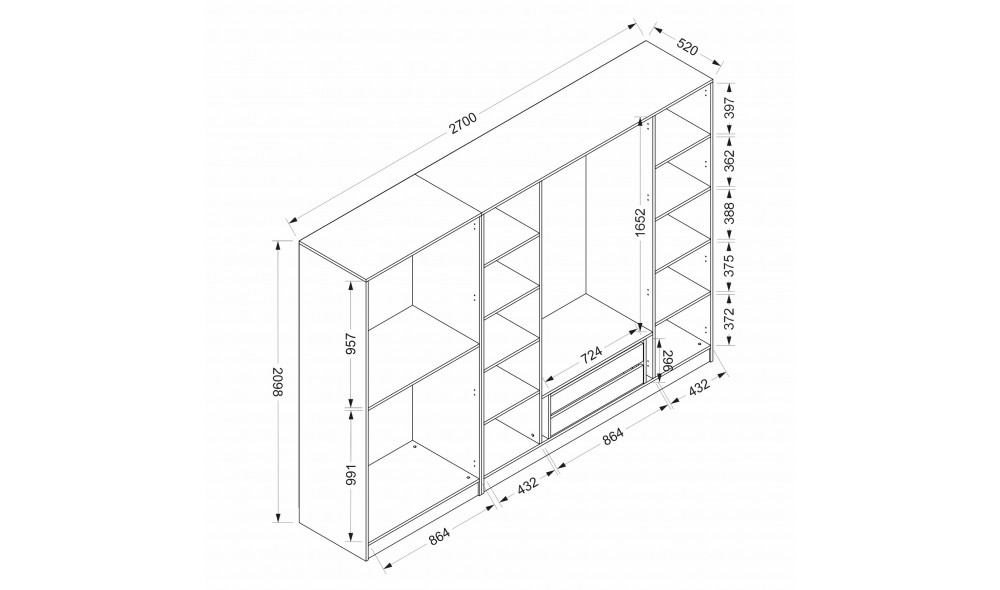 Dulap pentru haine, Kale Plus - 7812, 270 x 210 x 52 cm