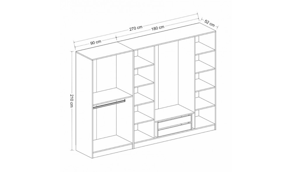 Dulap pentru haine, Kale Plus - 7820, 270 x 210 x 52 cm