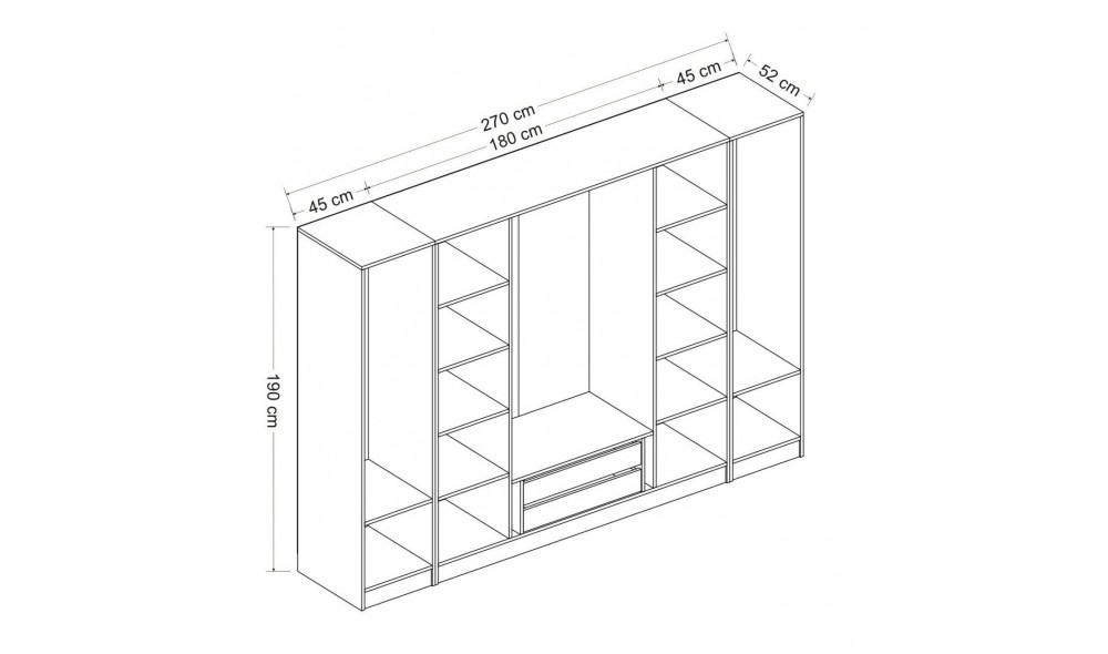 Dulap pentru haine, Kale - 3077, 270 x 190 x 52 cm