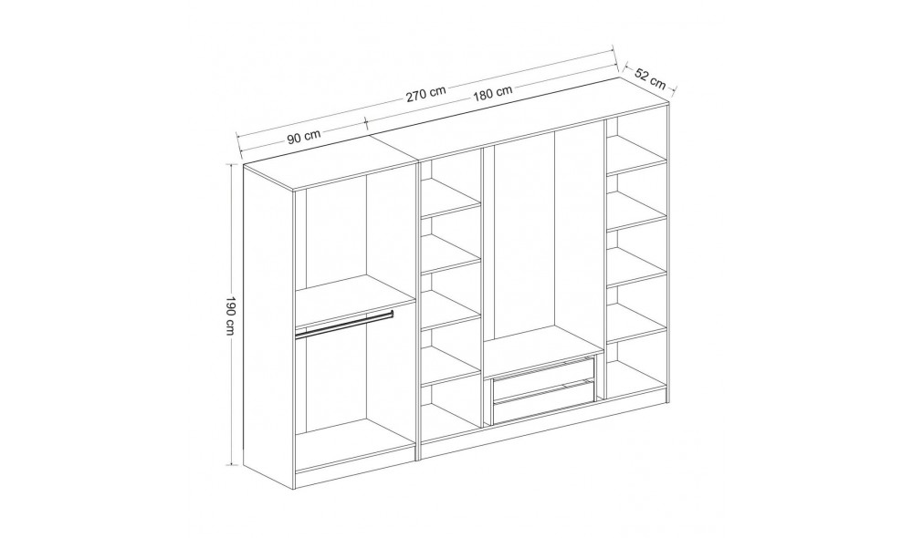 Dulap pentru haine, Kale - 4019, 270 x 190 x 52 cm