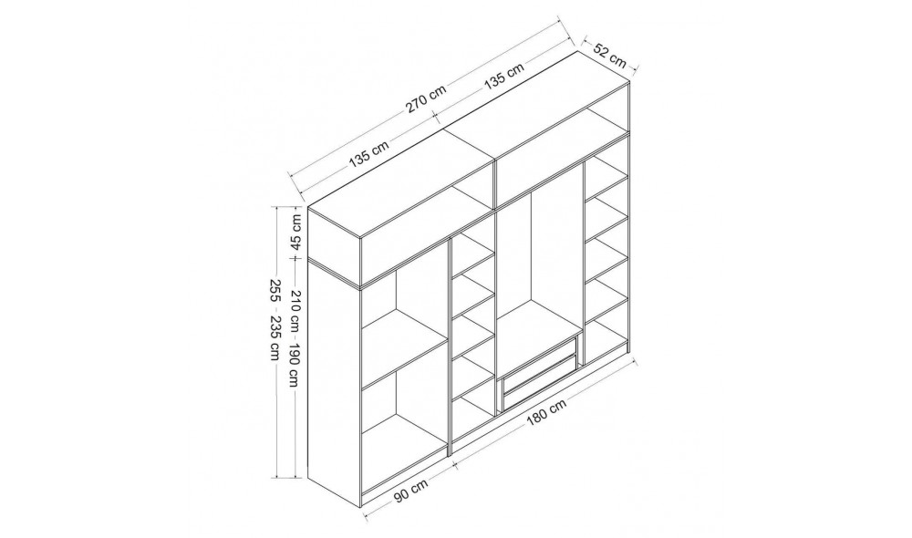 Dulap pentru haine, Kale - 5293, 270 x 255 x 52 cm